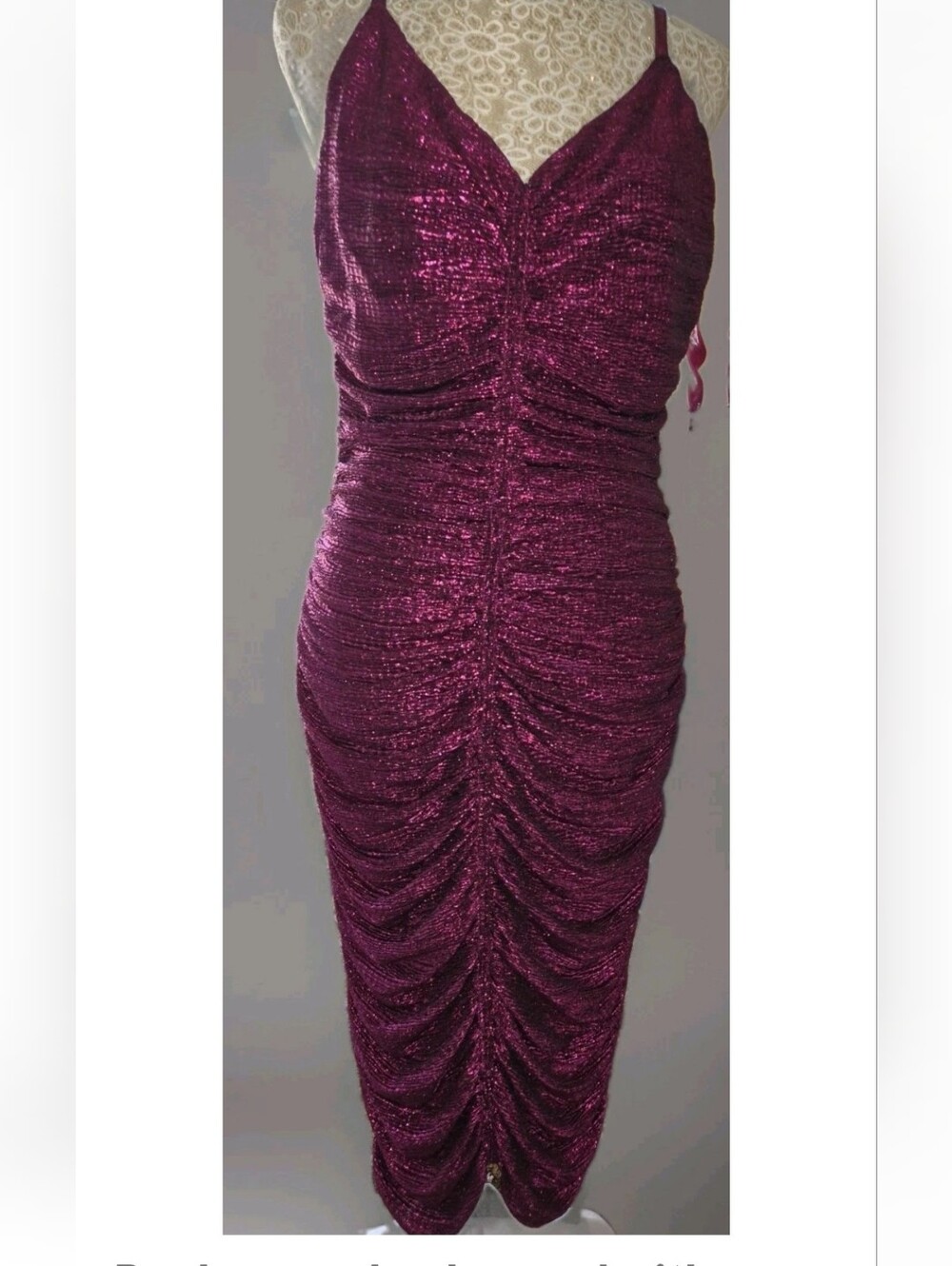 Black Halo Eliana Rusched Bodycon Pink Metallic Dress Size 10
